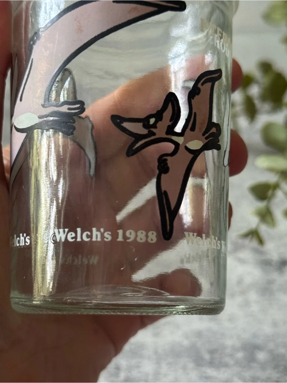 Vintage 1988 Dinosaur pterodactyl Welch's Glass Jam Jar 80s